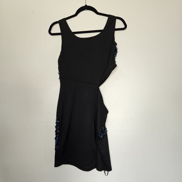 Vtg Y2K 90s Deb Mini Dress Size L Side Cutout Blue Black Sequin Party Club HOCO - Picture 5 of 10
